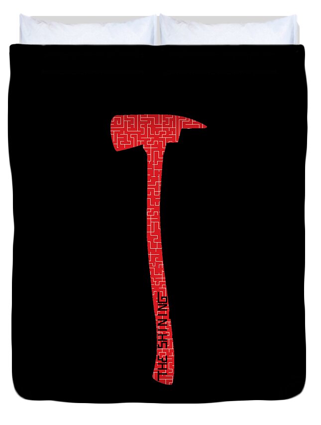 Black duvet cover with tall red axe graphic and patterned handle