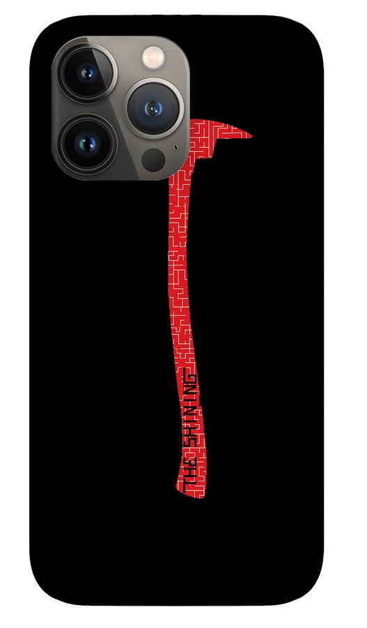 Phone case with black back and red axe graphic; multi-camera area shown