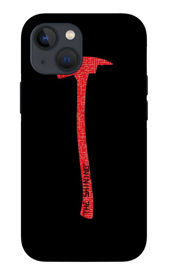 Phone case with black back and red axe graphic along the center