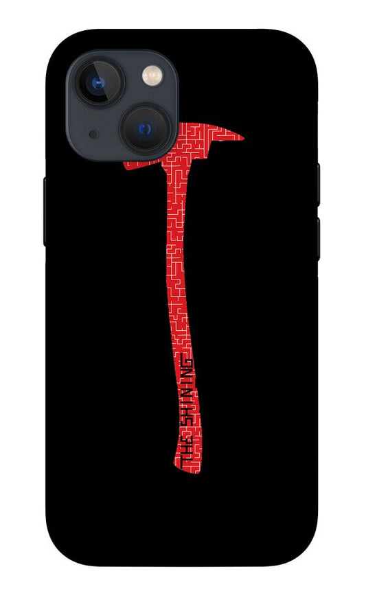 Phone case with black back and red axe graphic along the center