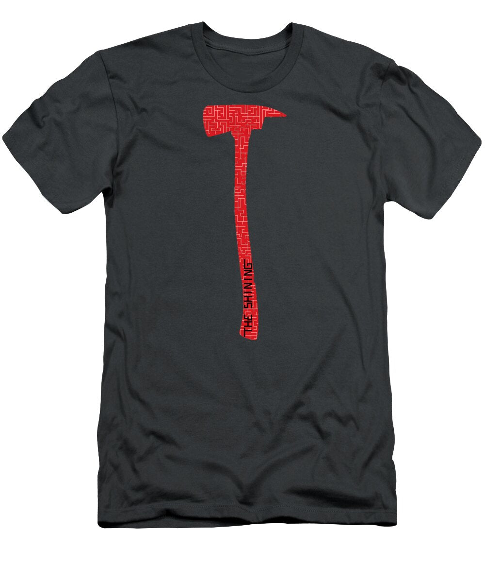 Dark gray T-shirt with red vertical axe graphic centered