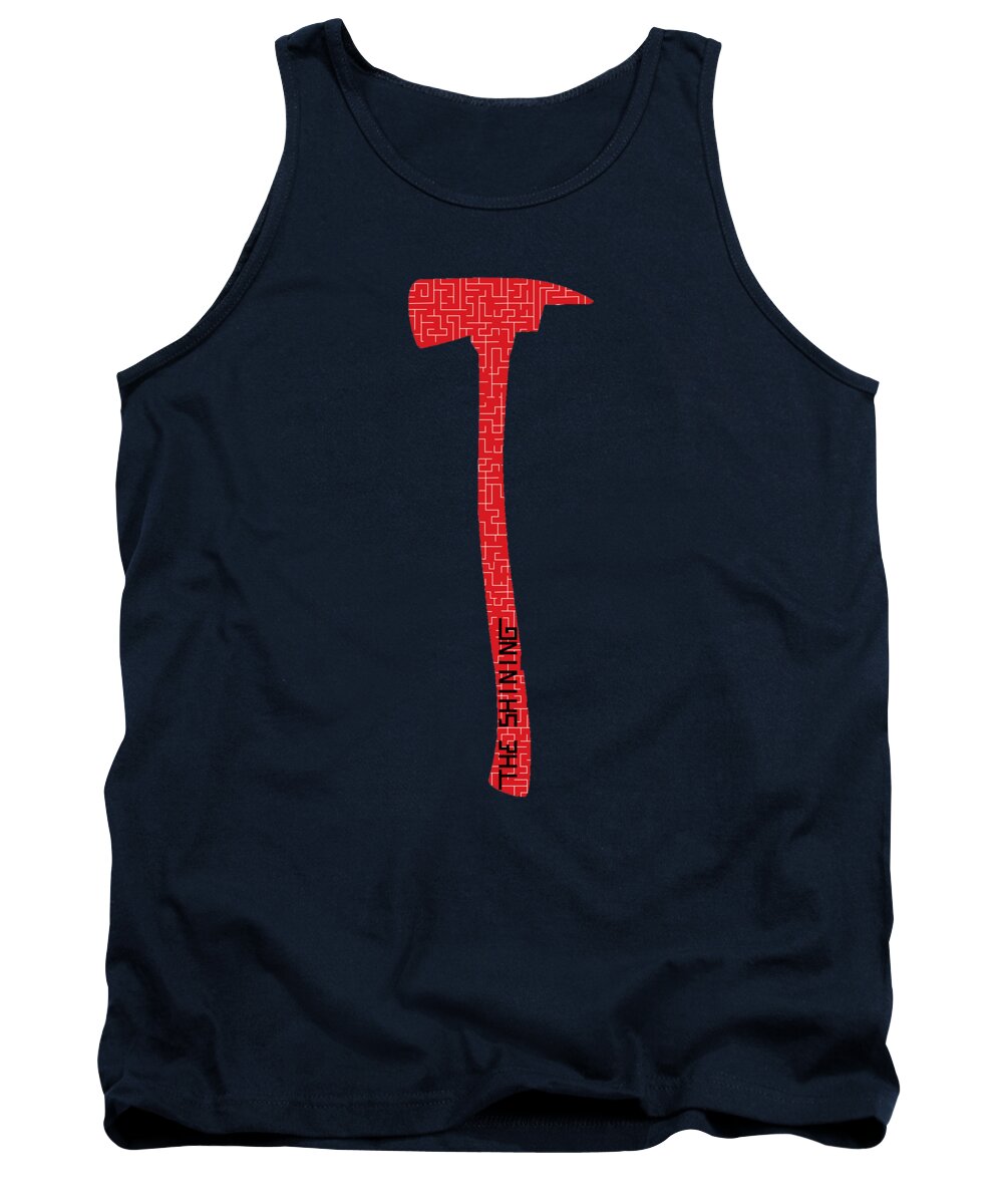 Navy tank top with red hammer graphic, sleeveless crew neck