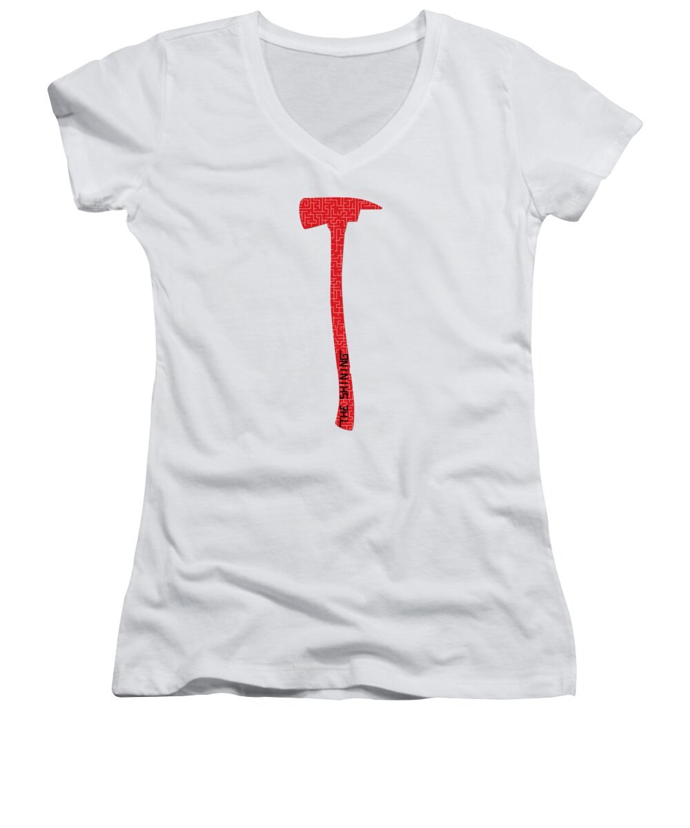 Women's V-neck T-shirt, white with red axe graphic on front