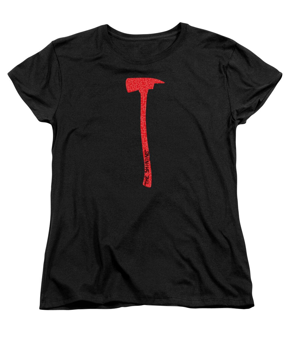 Women's black crew-neck T-shirt with red hammer graphic on front