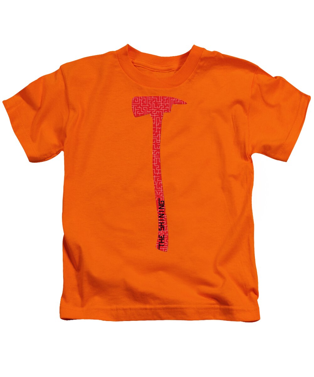 Kids bright orange T-shirt with red axe graphic on the front