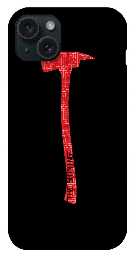 Black phone case with red axe handle running vertically alongside camera cutouts.