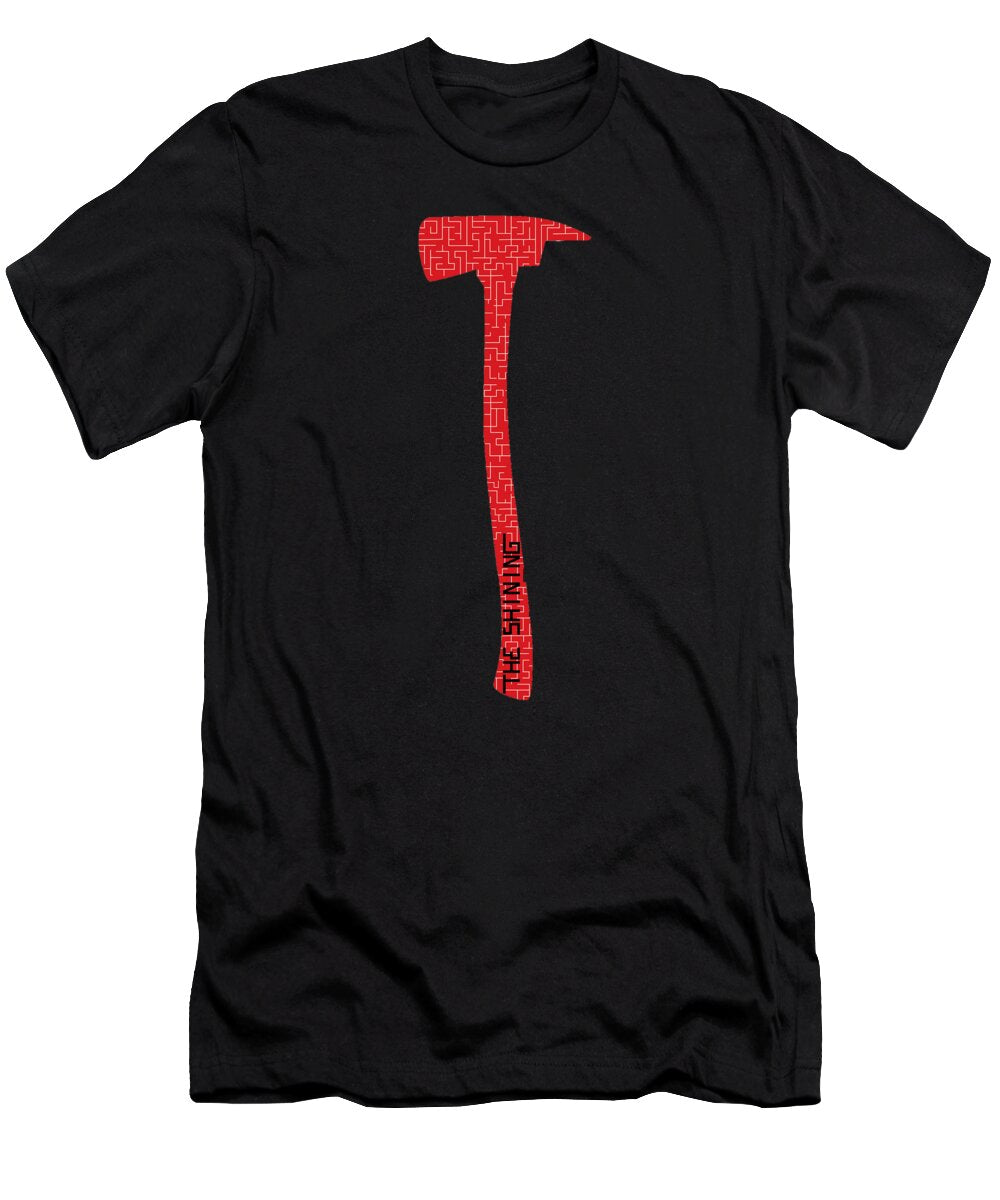 Black T-shirt with red vertical axe graphic centered