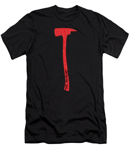 Black T-shirt with red vertical axe graphic centered