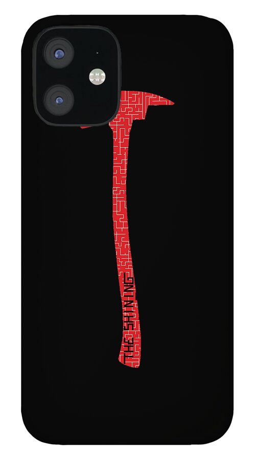 Phone case with black back and red axe graphic; camera cluster shown