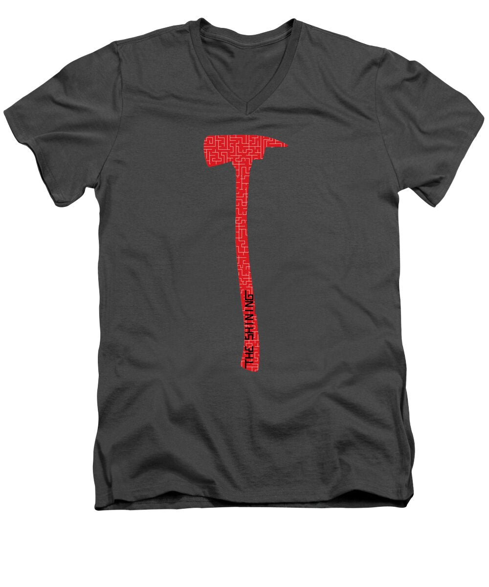 Men's charcoal V-neck T-shirt with red axe graphic on front