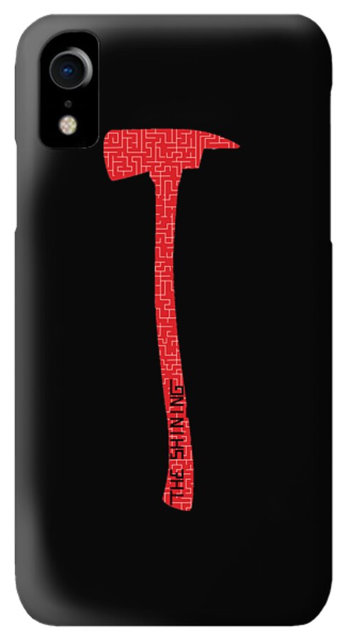 Black phone case with red axe graphic and small camera cutout on top left