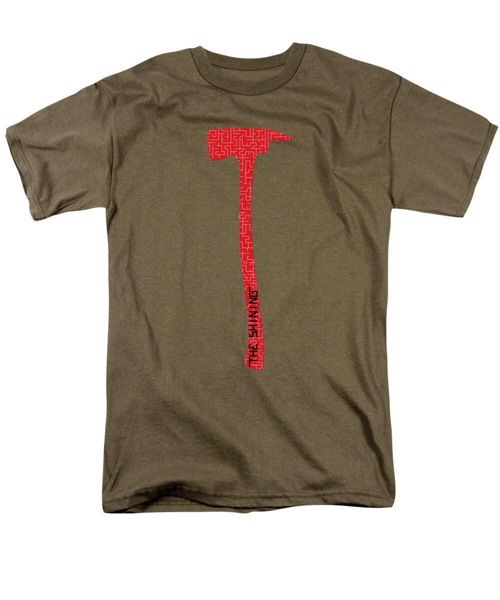 Men's olive green t-shirt with red hammer graphic on the front