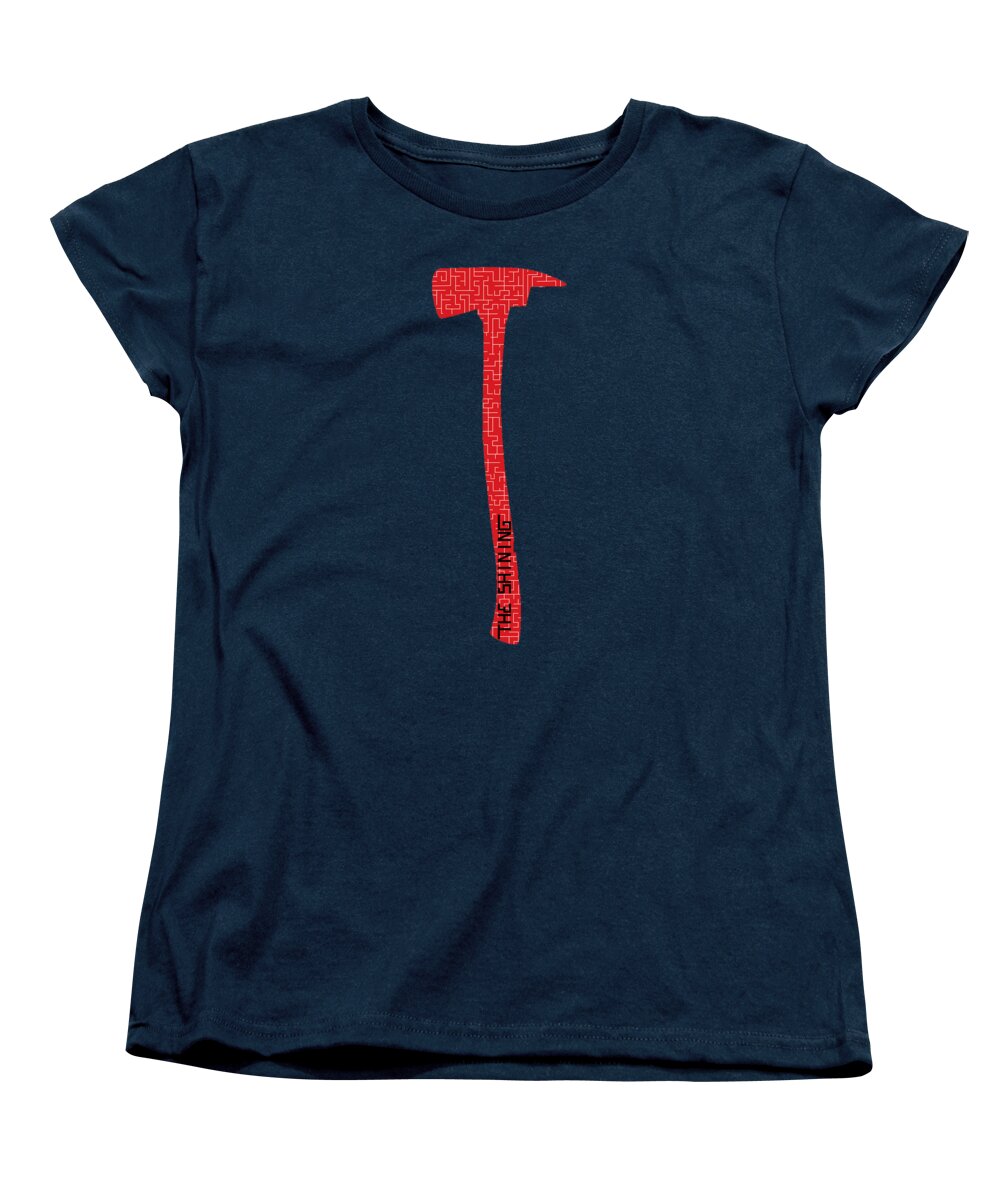 Women's navy crew-neck T-shirt with red hammer graphic on front