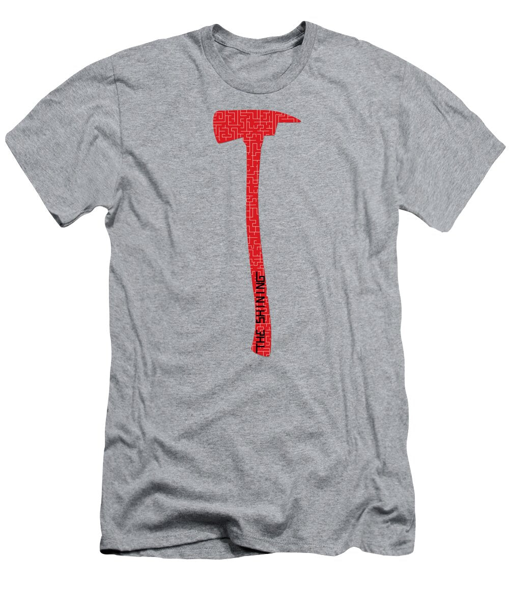 Heather gray T-shirt with red vertical axe graphic centered