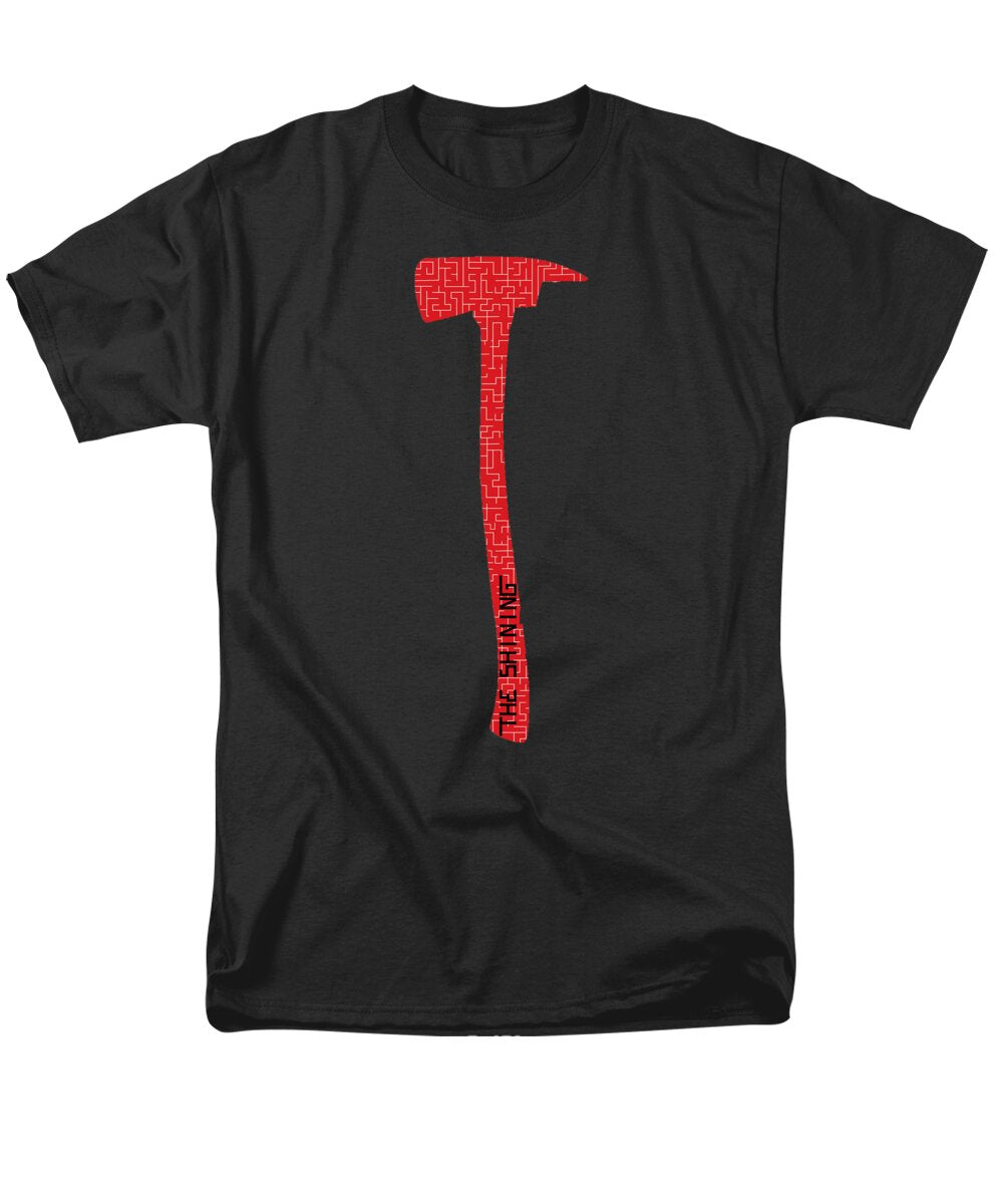 Men's black T-shirt with red hammer graphic on the front