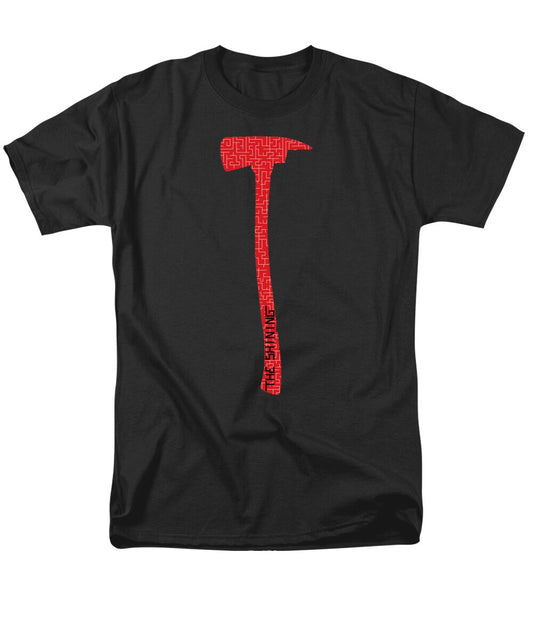 Men's black T-shirt with red hammer graphic on the front