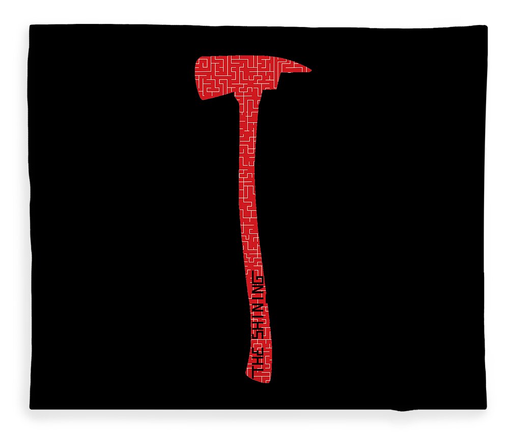 Dark blanket with centered red axe graphic on the front