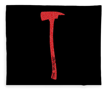 Dark blanket with centered red axe graphic on the front