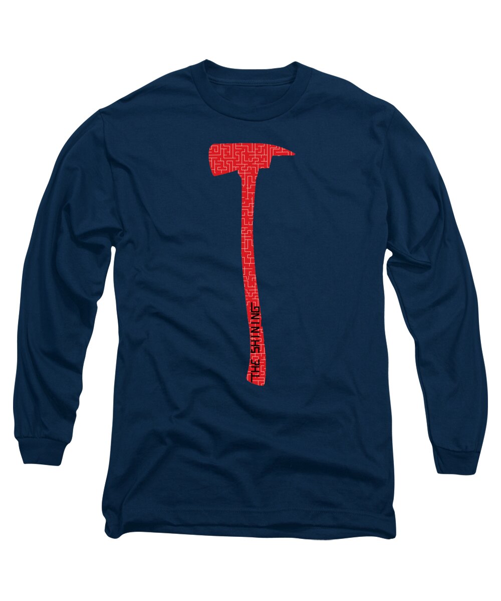 Navy long sleeve T-shirt with red vertical hammer graphic on chest