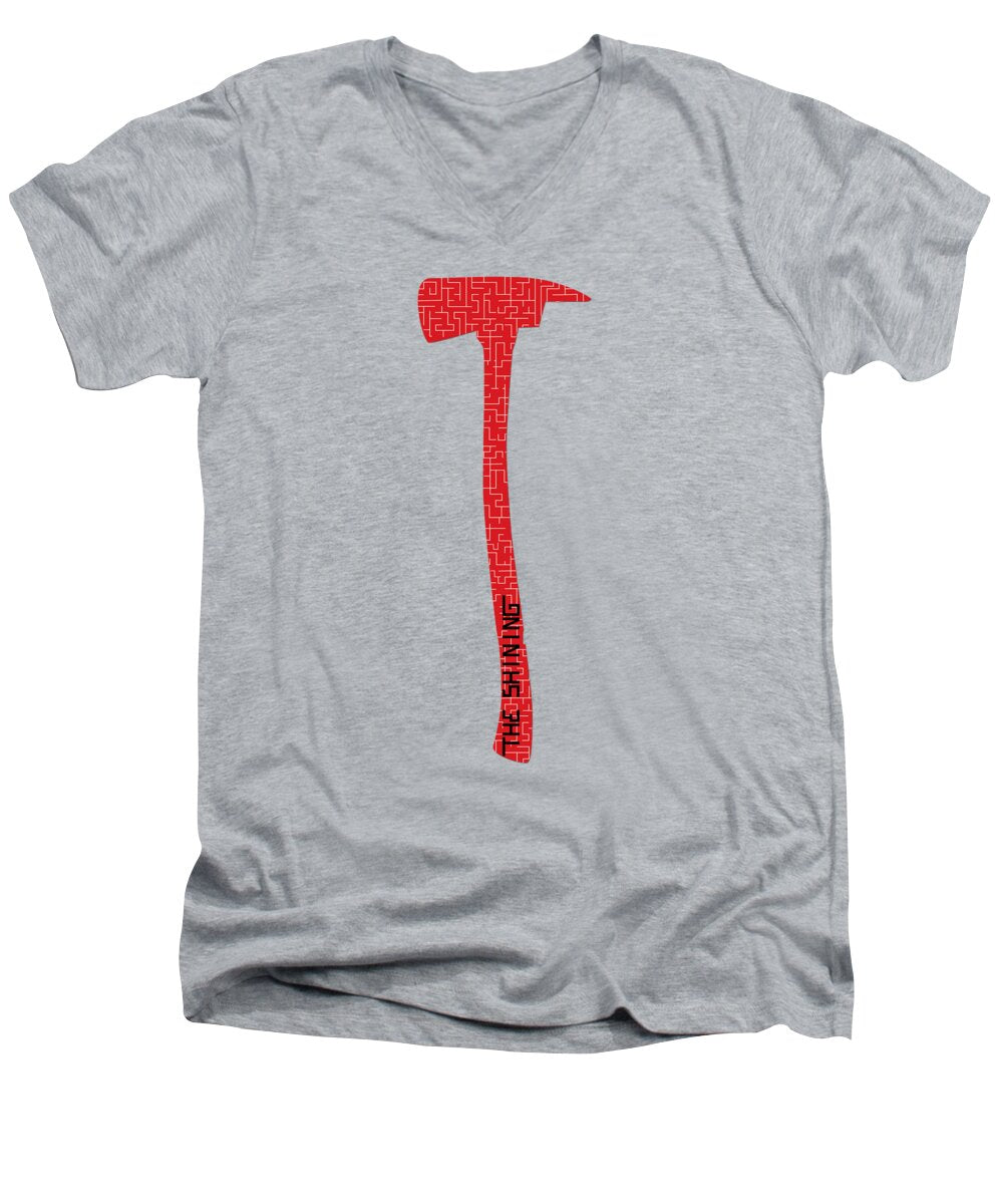 Men's heather gray V-neck T-shirt with red axe graphic on front