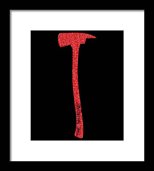 White framed print with red patterned axe on black square