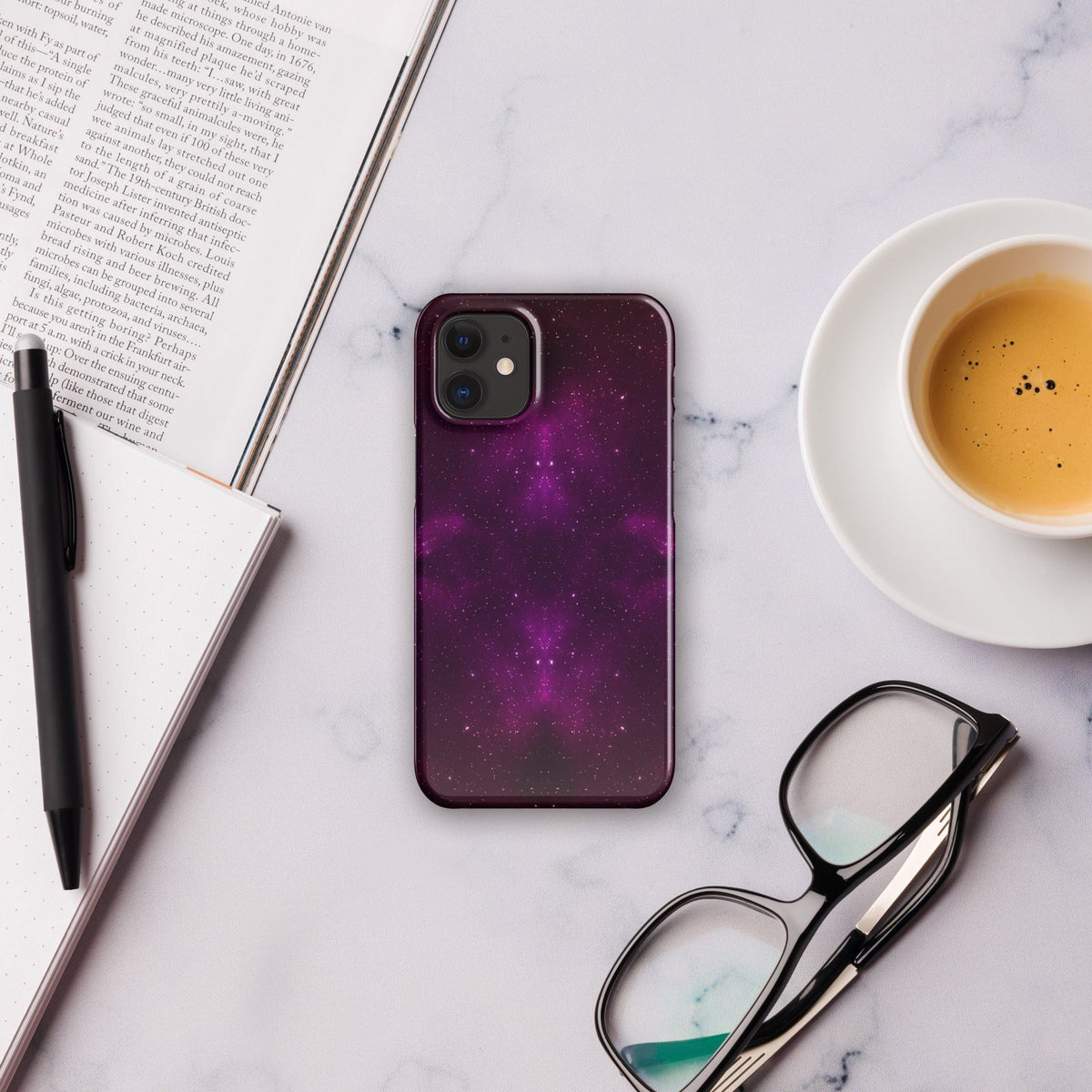Dark purple galaxy snap phone case for iPhone® with centered rear camera area