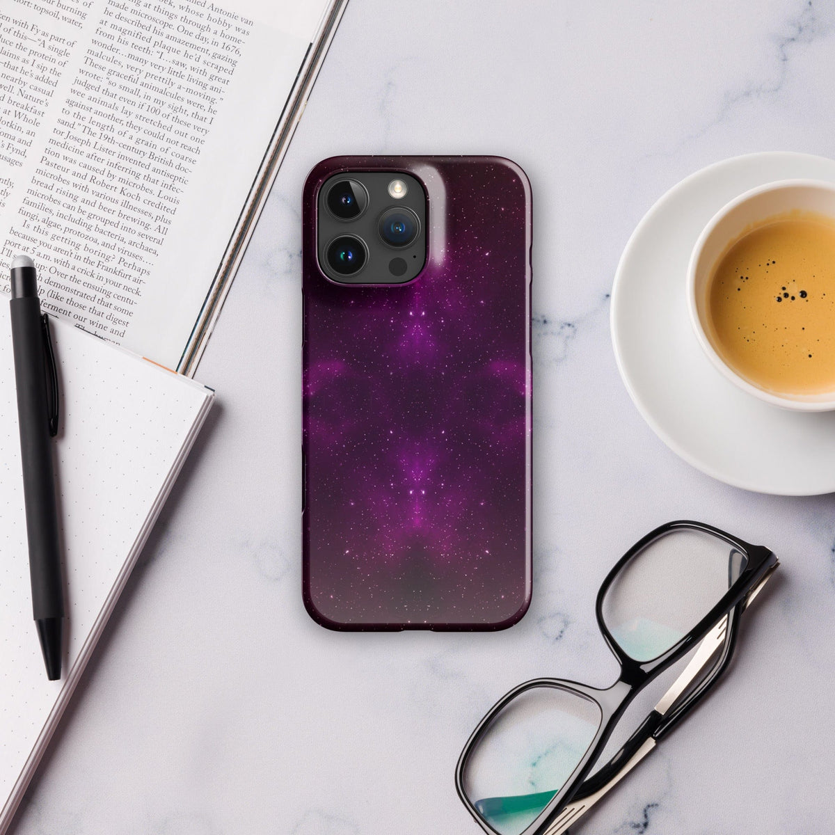 iPhone® snap case, dark purple starry space pattern with camera lens protection