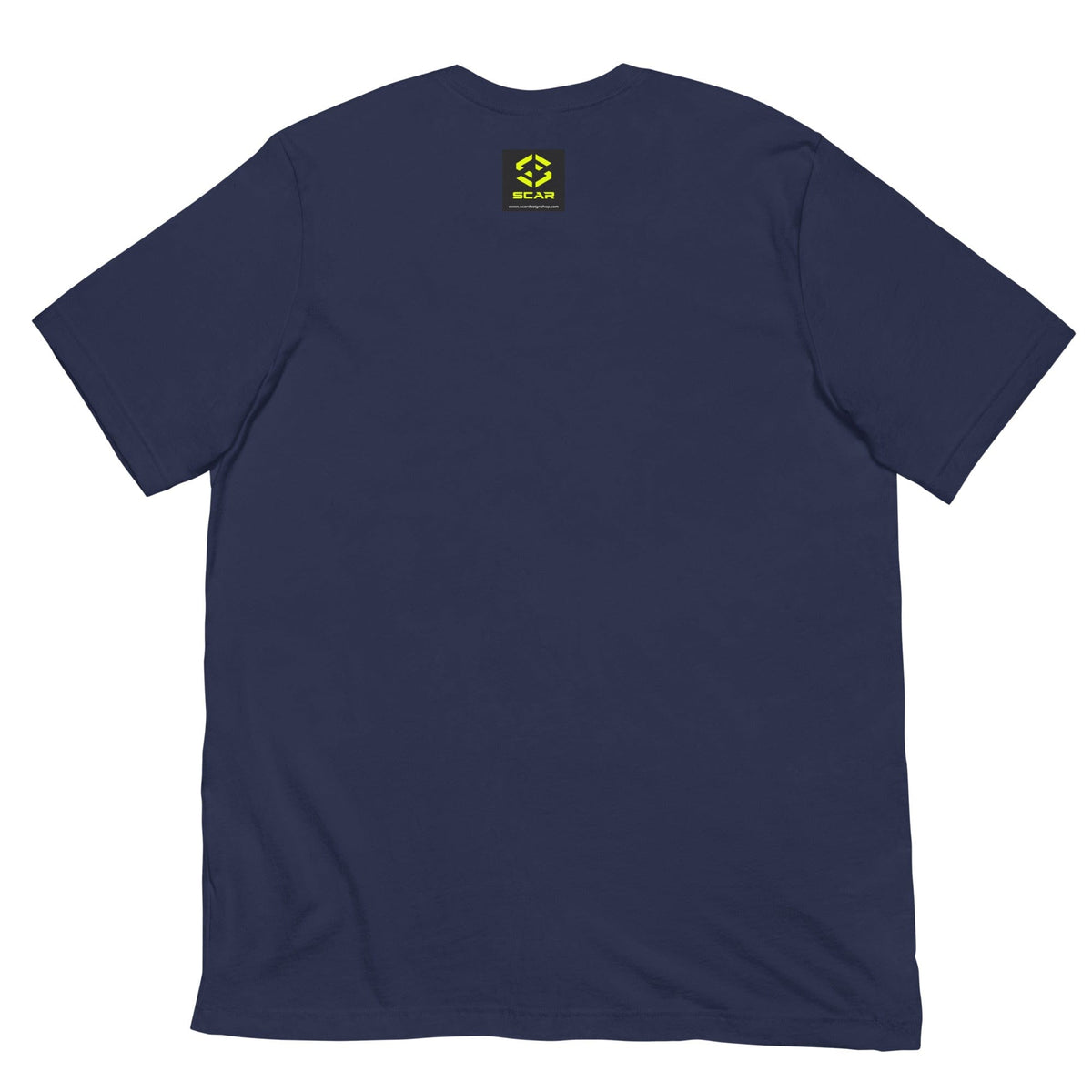 Navy crew-neck T-shirt with small chest logo patch