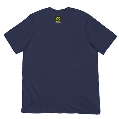 Navy crew-neck T-shirt with small chest logo patch