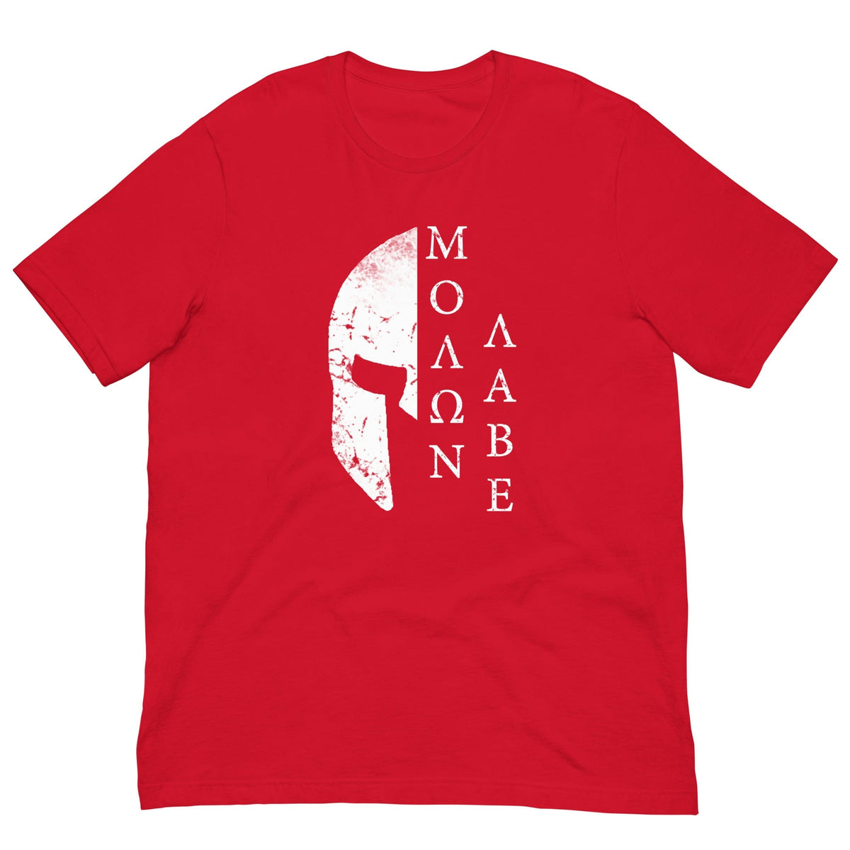 Red crew-neck T-shirt with large centered white helmet graphic