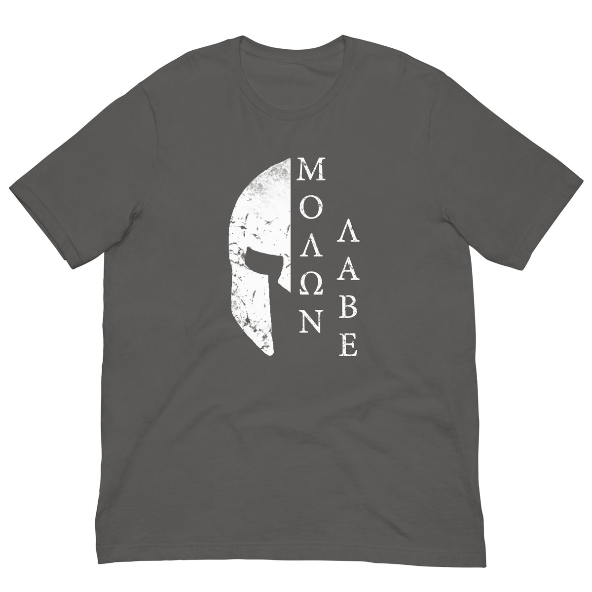 Asphalt gray crew-neck T-shirt with large centered white helmet graphic