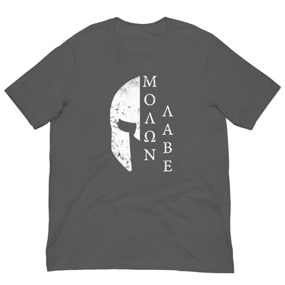 Asphalt gray crew-neck T-shirt with large centered white helmet graphic