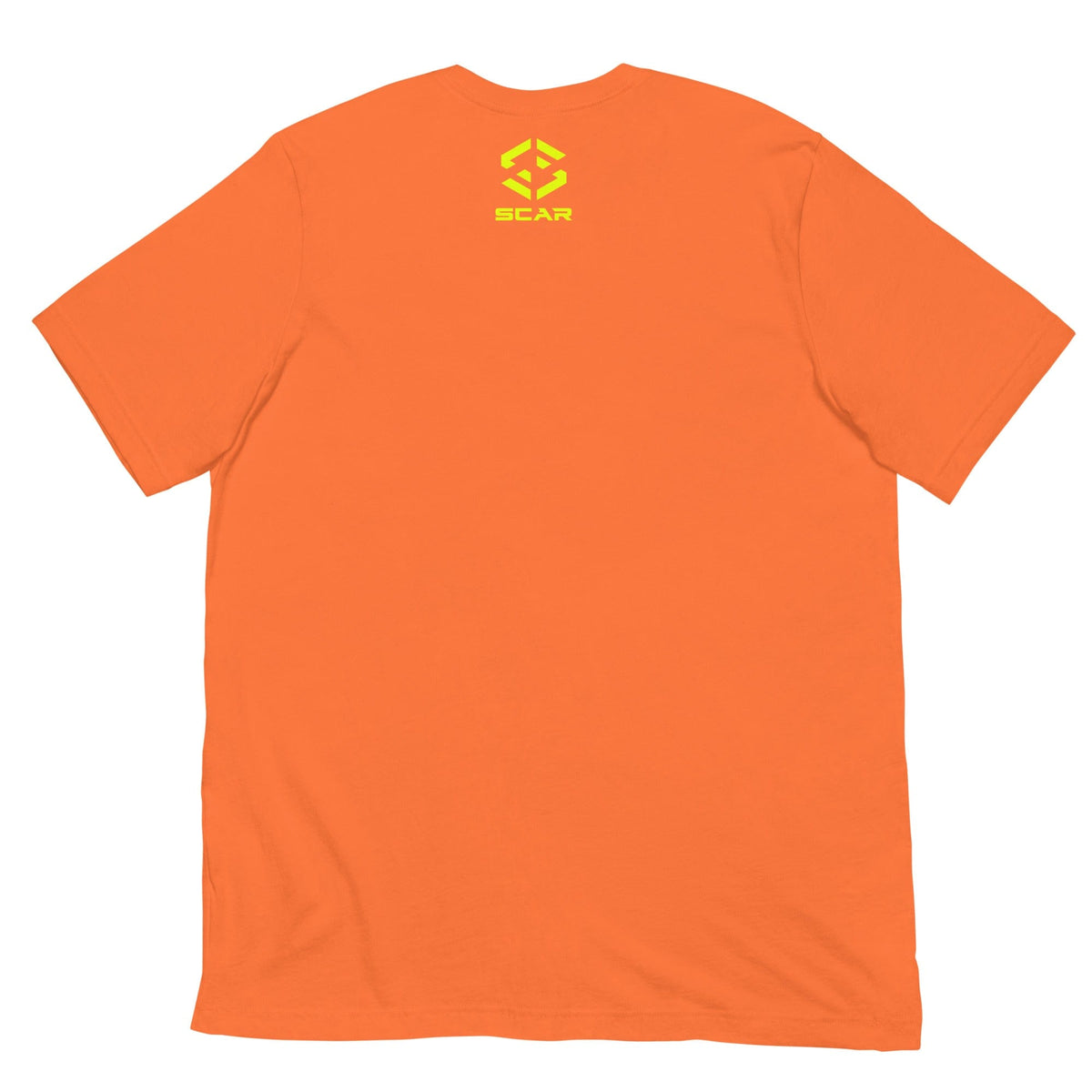 Spartan helmet T-shirt in orange with SCAR logo on back