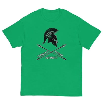 Irish green T-shirt with Spartan helmet strength and fitness graphic on chest