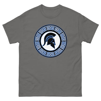 Charcoal Spartan warrior shield T-shirt with circular emblem
