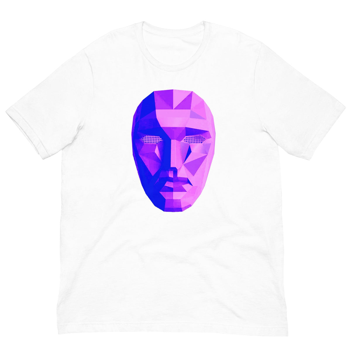 White T-shirt with colorful polygon mask graphic on the chest
