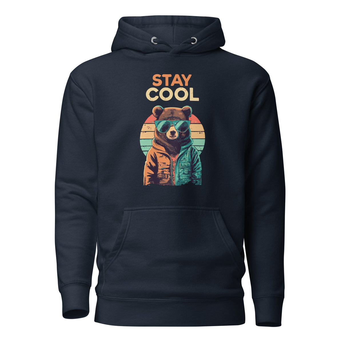 Navy blazer teddy bear graphic hoodie with front kangaroo pocket and drawstring hood