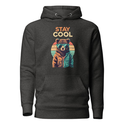 Charcoal heather teddy bear graphic hoodie with front pocket and drawstring hood