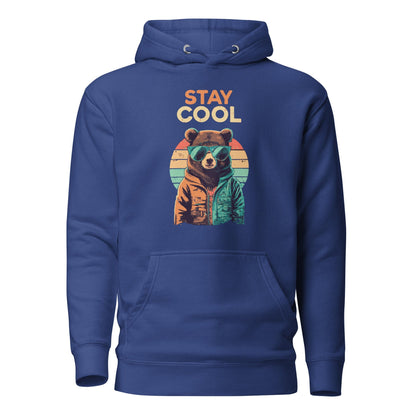 Navy teddy bear graphic hoodie with front pocket and drawstring hood
