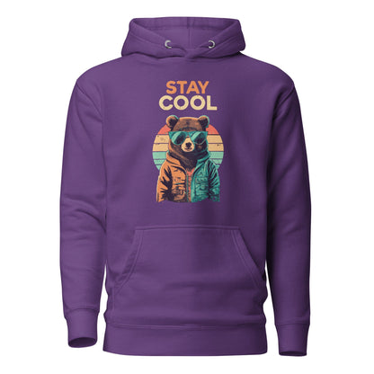 Purple teddy bear graphic hoodie with front pocket and drawstring hood