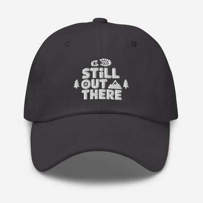Black embroidered adjustable dad hat with front stitched logo and curved brim