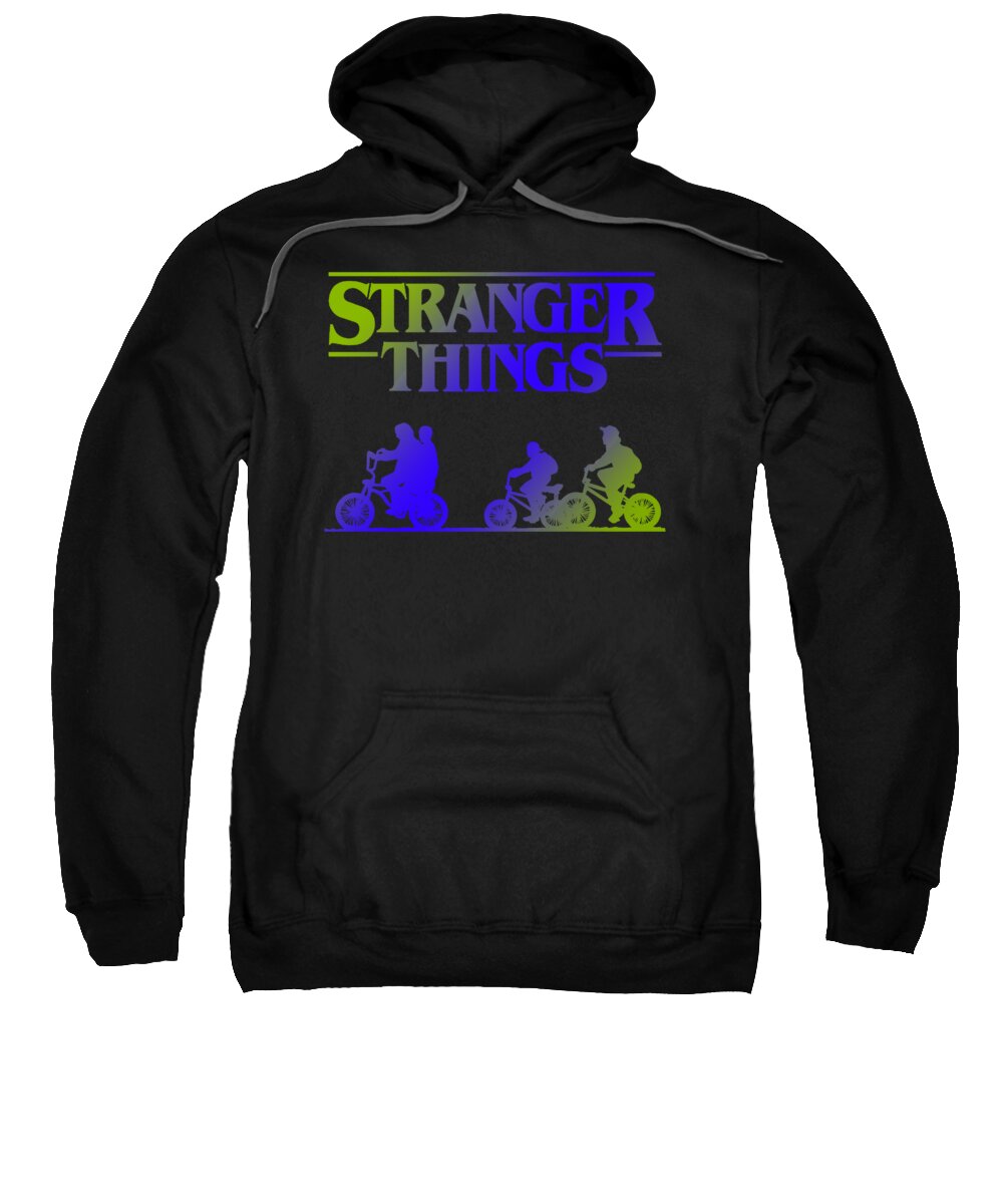Kids black hoodie sweatshirt with kangaroo pocket and STRANGER THINGS graphic