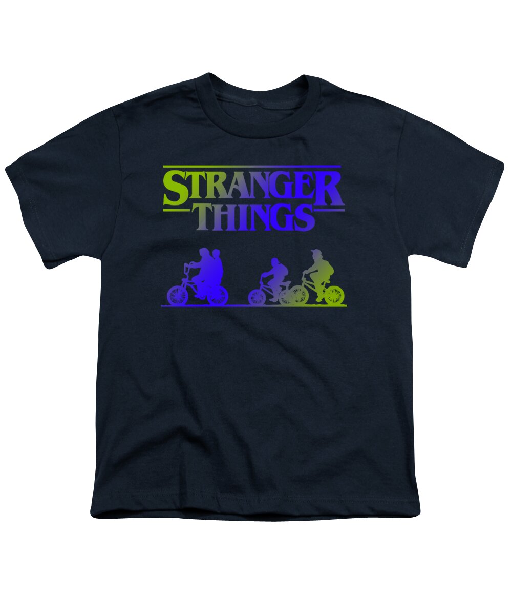 Dark navy youth T-shirt with Stranger Things graphic on the front