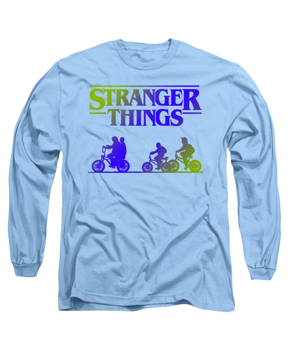 Kids light blue long sleeve T-shirt with front Stranger Things graphic print