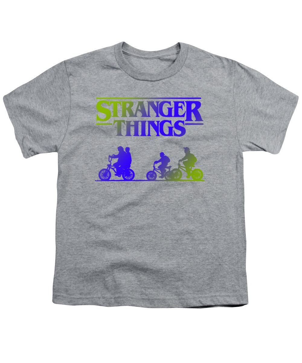 Youth T-shirt in heather gray with Stranger Things graphic on front