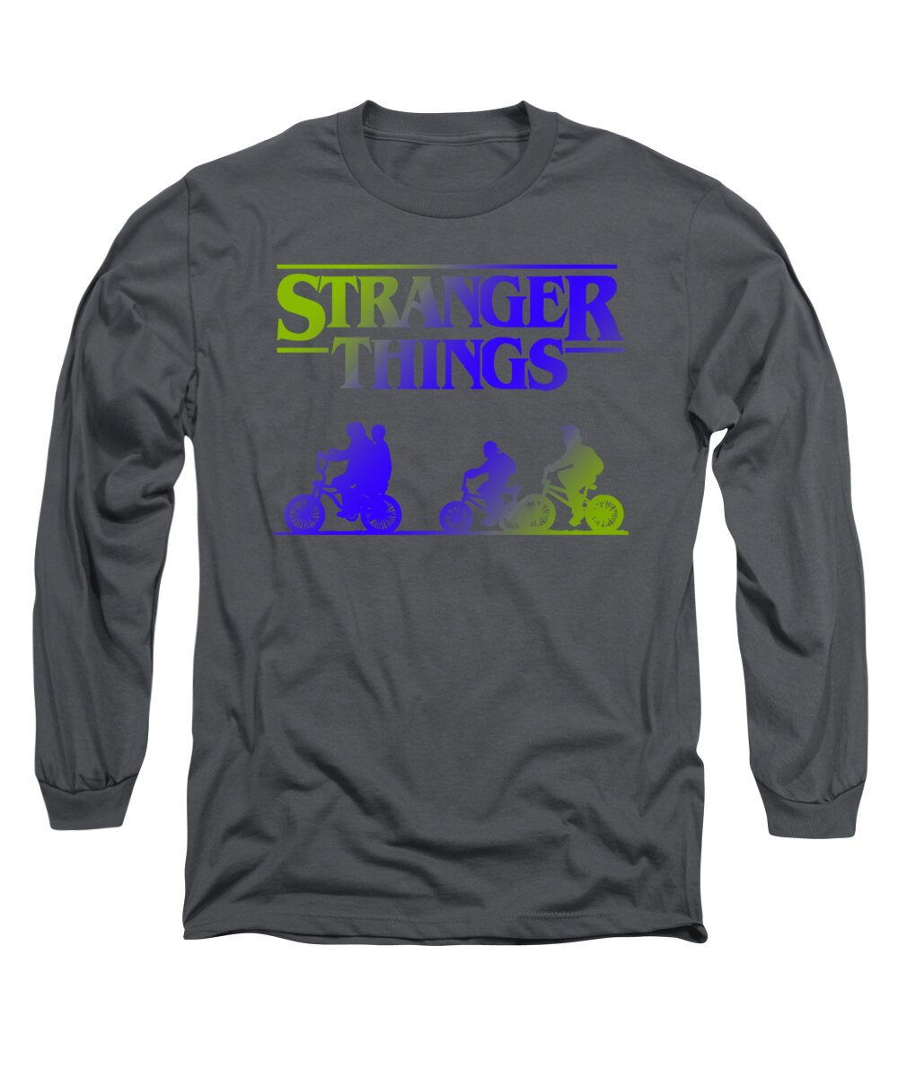Kids charcoal gray long sleeve T-shirt with front Stranger Things graphic print