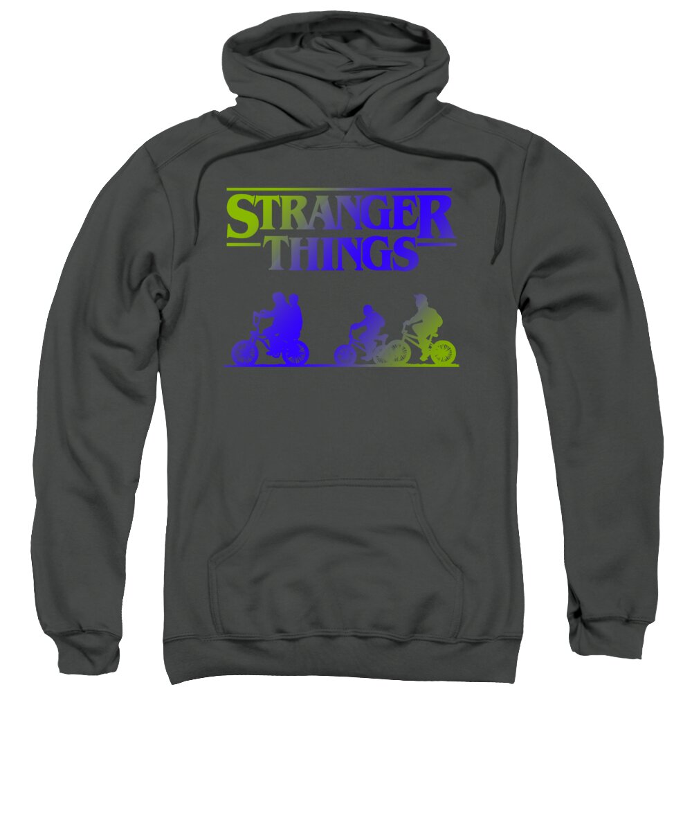 Kids charcoal hoodie sweatshirt with kangaroo pocket and STRANGER THINGS graphic