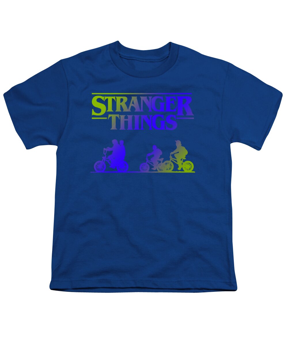 Royal blue youth T-shirt with Stranger Things graphic on the front