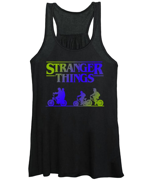 Women's tank top in black with STRANGER THINGS front graphic.