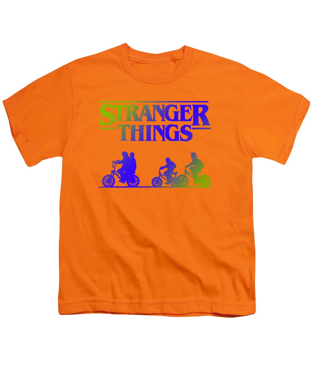 Orange youth T-shirt with Stranger Things graphic on the front